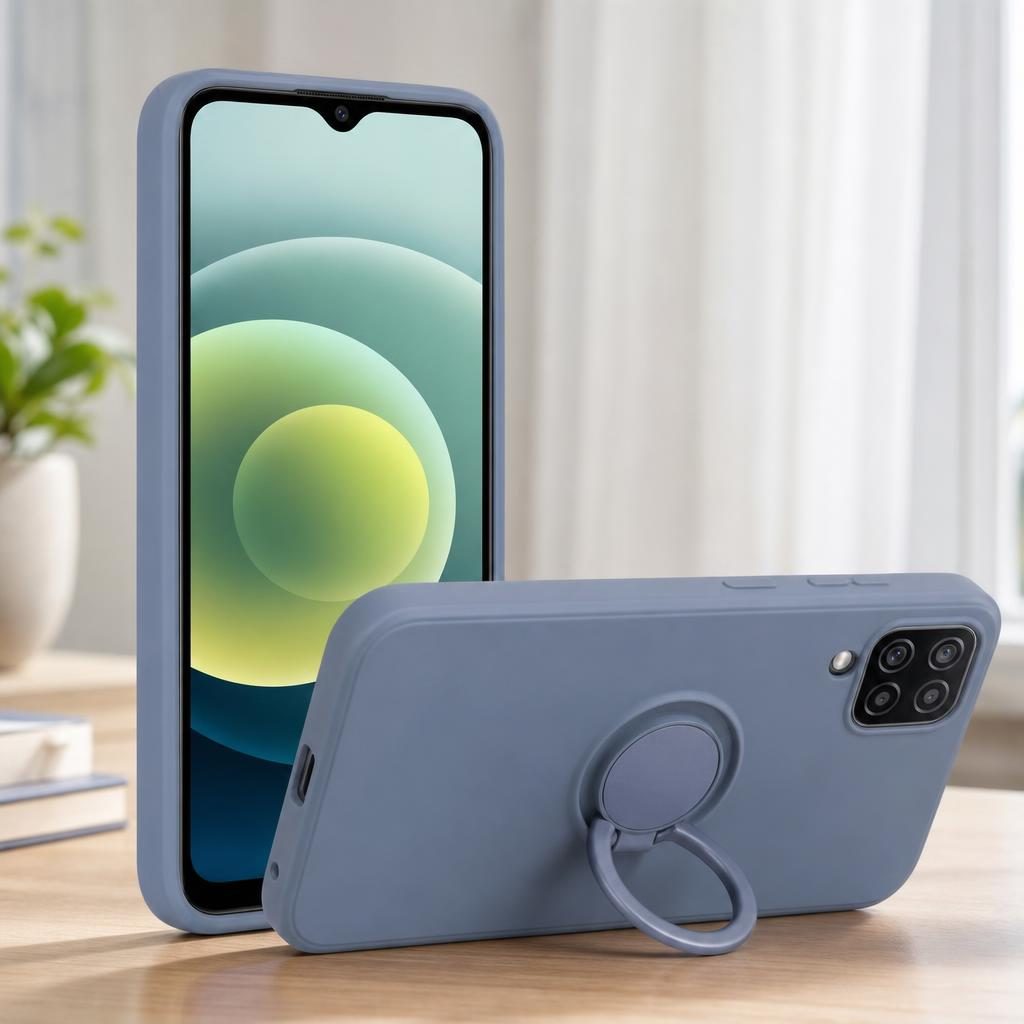 Husă Samsung Galaxy A12, silicon cu inel, albastru deschis