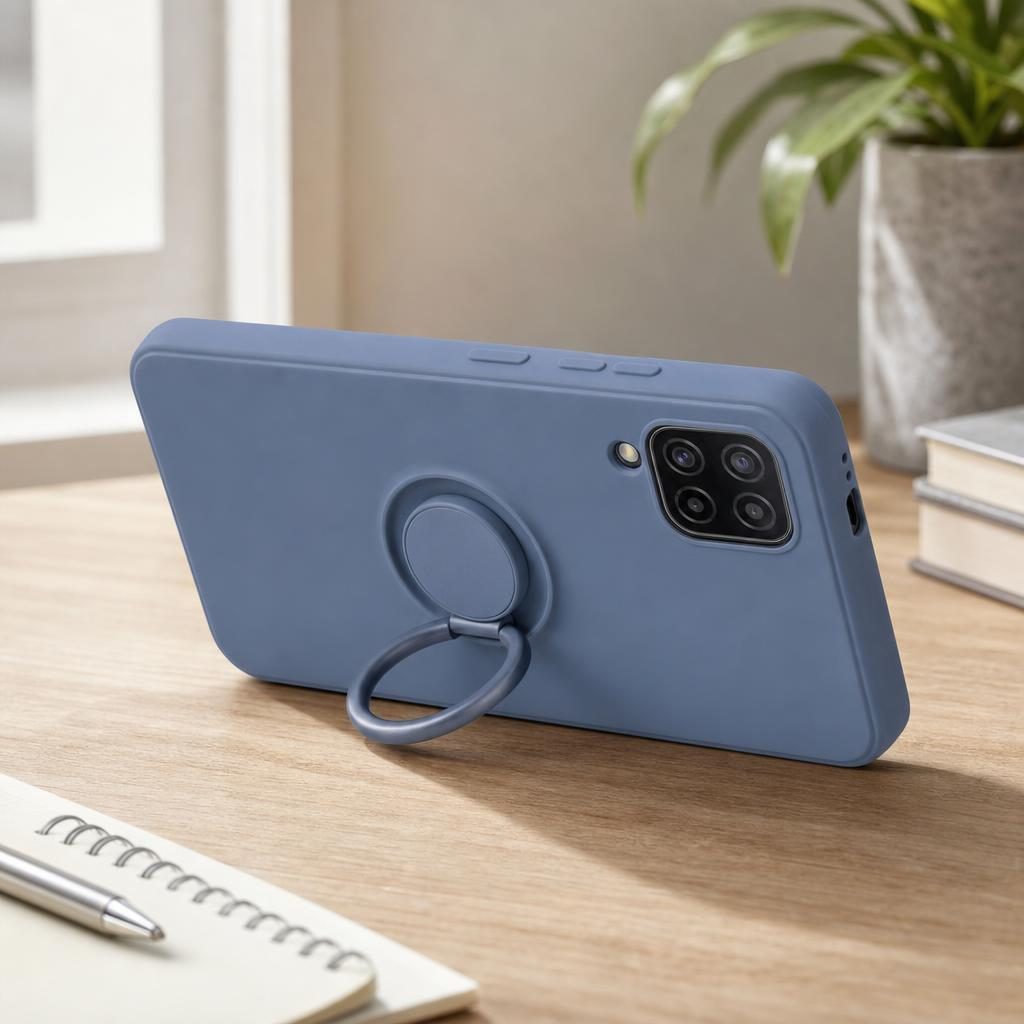 Husă Samsung Galaxy A12, silicon cu inel, albastru deschis