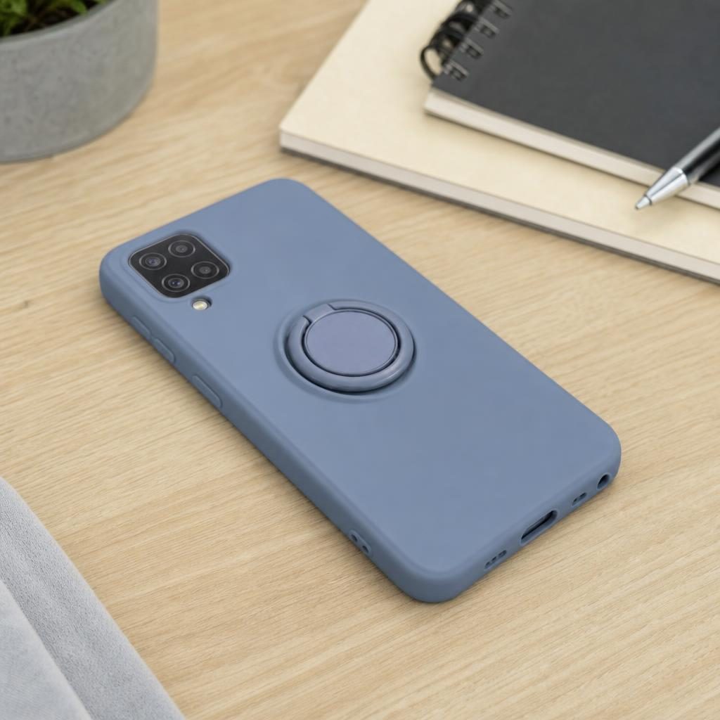 Husă Samsung Galaxy A12, silicon cu inel, albastru deschis