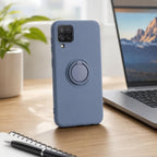 Husă Samsung Galaxy A12, silicon cu inel, albastru deschis