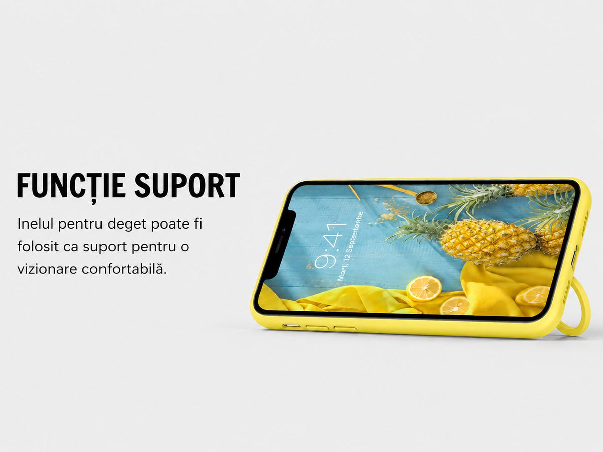Husă Samsung Galaxy A12, silicon cu inel, galben