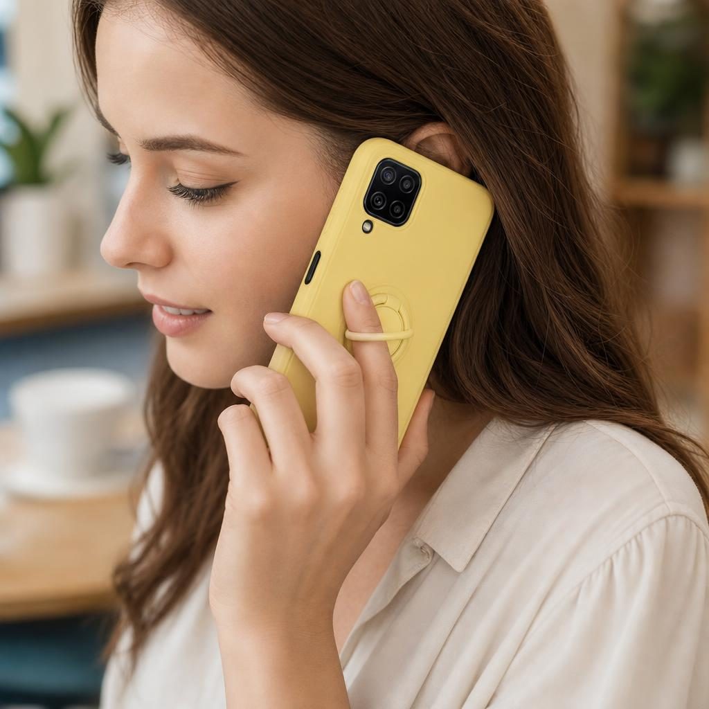 Husă Samsung Galaxy A12, silicon cu inel, galben