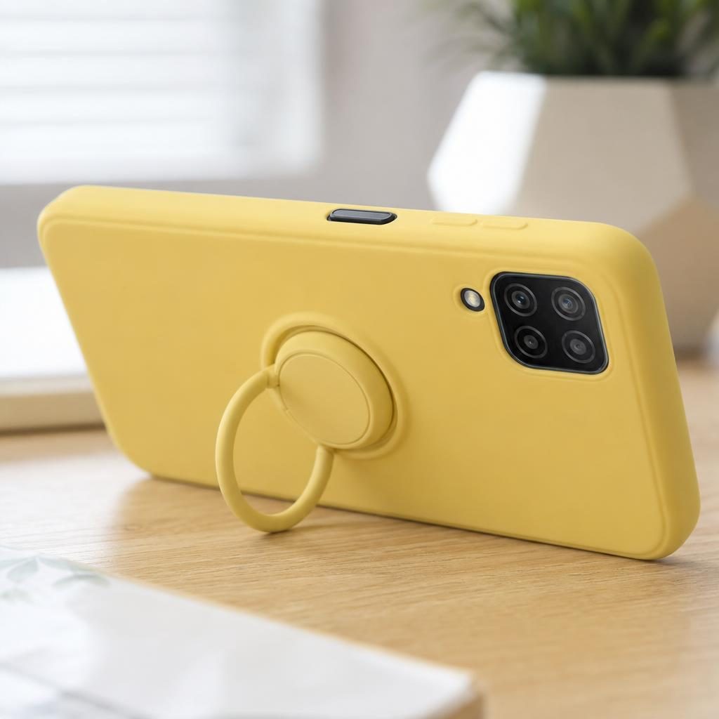 Husă Samsung Galaxy A12, silicon cu inel, galben