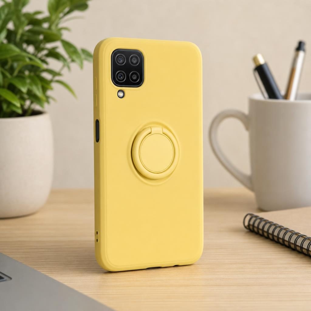 Husă Samsung Galaxy A12, silicon cu inel, galben