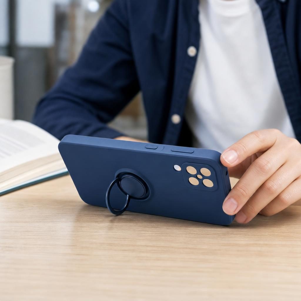 Husă Samsung Galaxy A12, silicon cu inel, navy blue