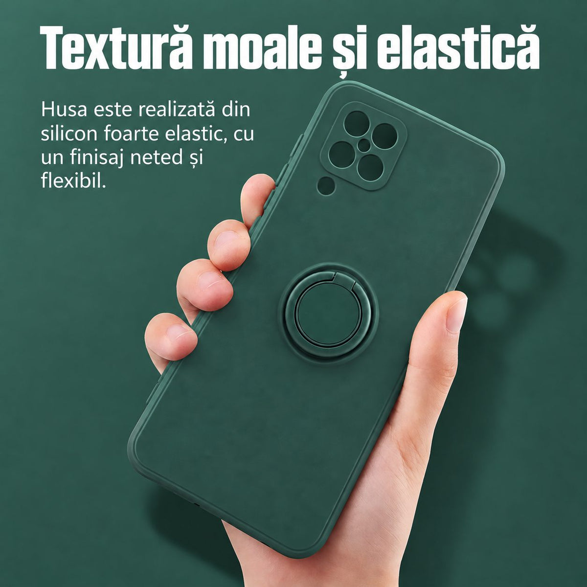 Husă Samsung Galaxy A12, silicon cu inel, verde
