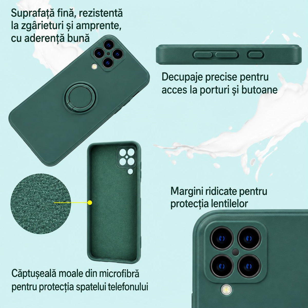 Husă Samsung Galaxy A12, silicon cu inel, verde
