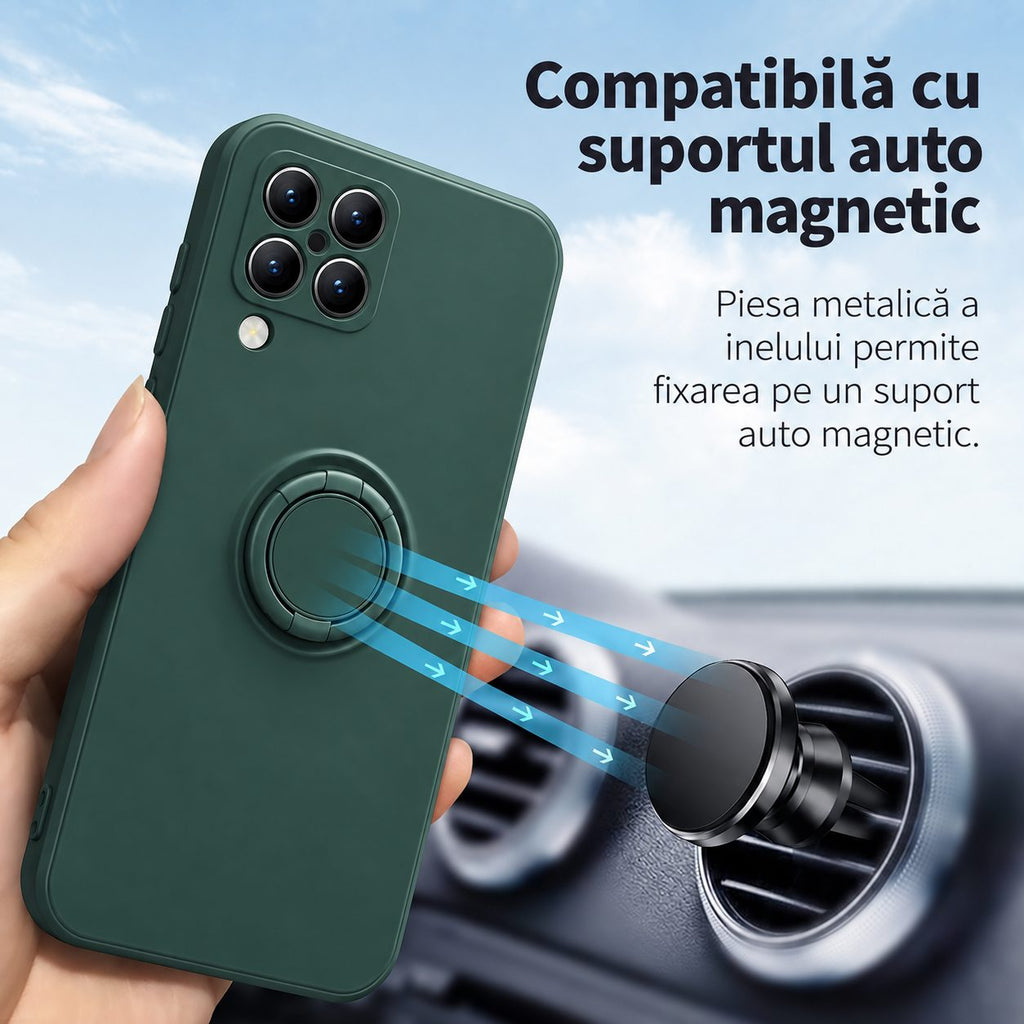 Husă Samsung Galaxy A12, silicon cu inel, verde