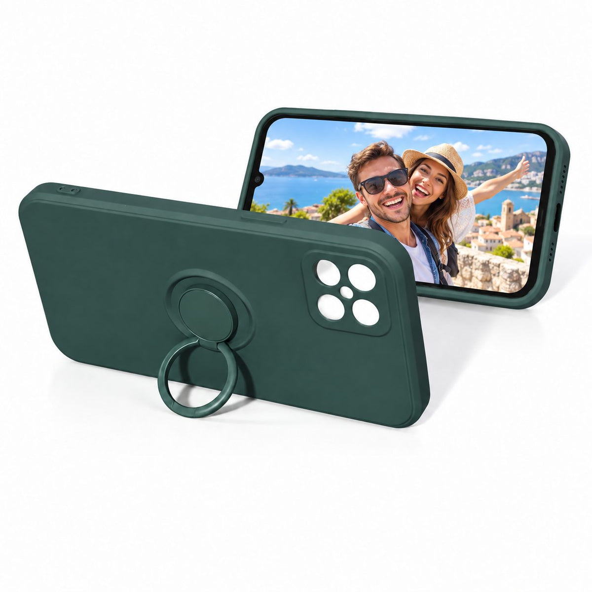 Husă Samsung Galaxy A12, silicon cu inel, verde