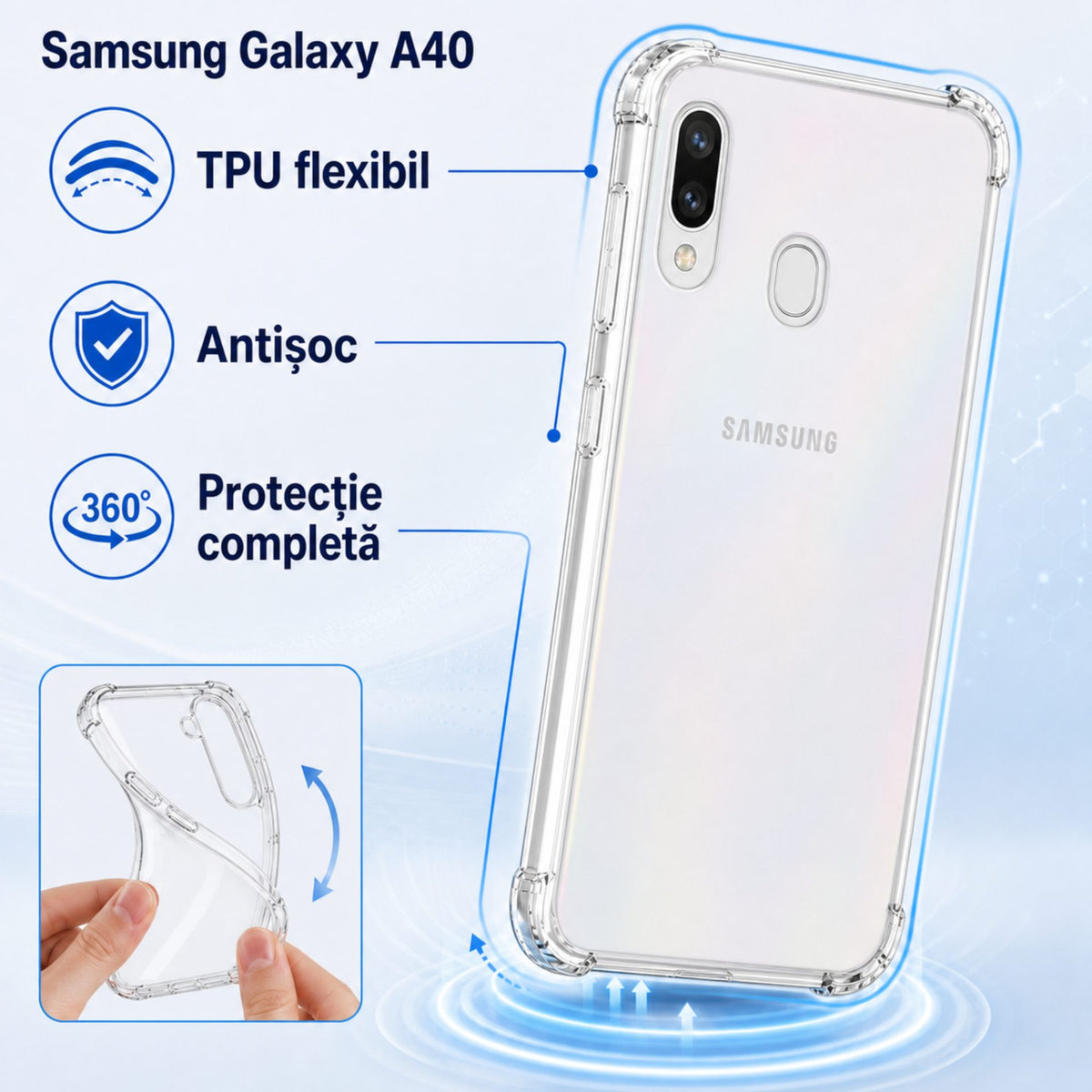 Husă Samsung Galaxy A40, antișoc, transparent
