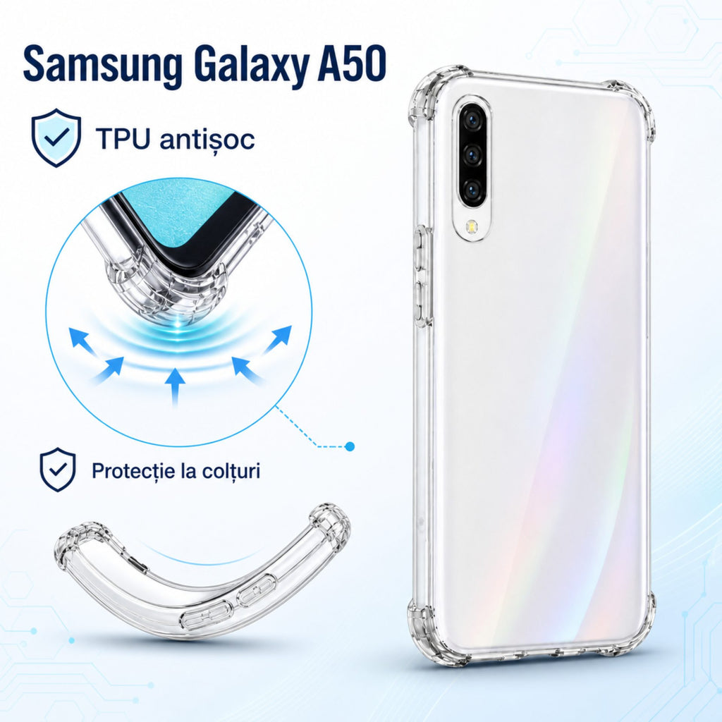 Husă Samsung Galaxy A50, antișoc, transparent