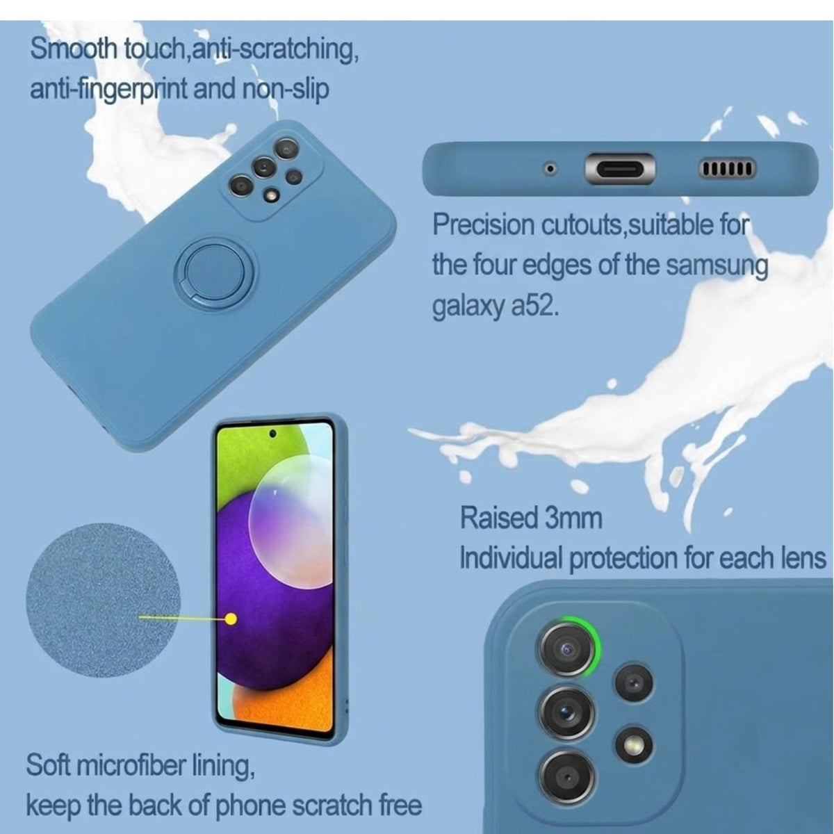 Husă Samsung Galaxy A52 / A52 5G, silicon cu inel, albastru deschis
