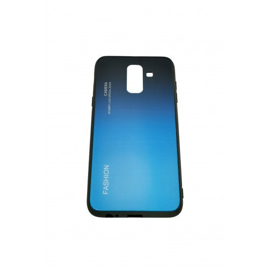 Husă Samsung Galaxy A6 Plus, cu spate din sticlă în degrade, albastru