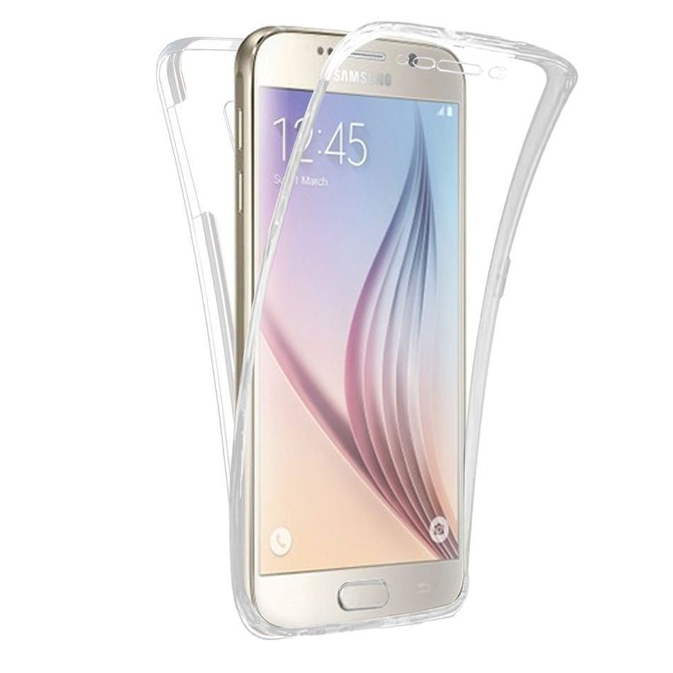 Husă Samsung Galaxy A7 2017, 360°, din TPU transparent, transparent cu margini albe