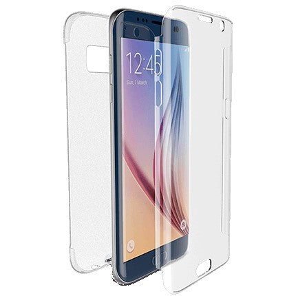 Husă Samsung Galaxy A7 2017, 360°, din TPU transparent, transparent cu margini albe