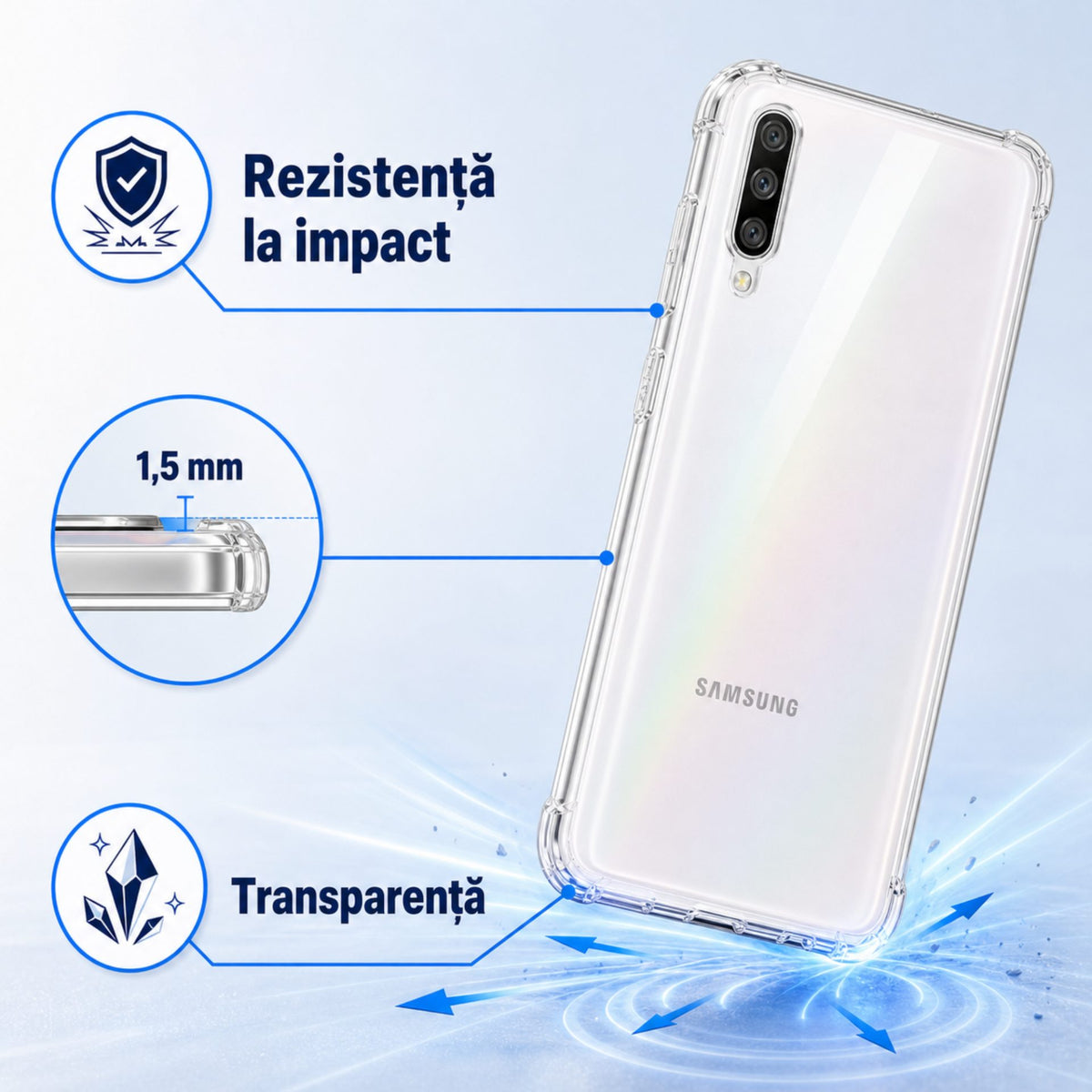 Husă Samsung Galaxy A70, antișoc, transparent