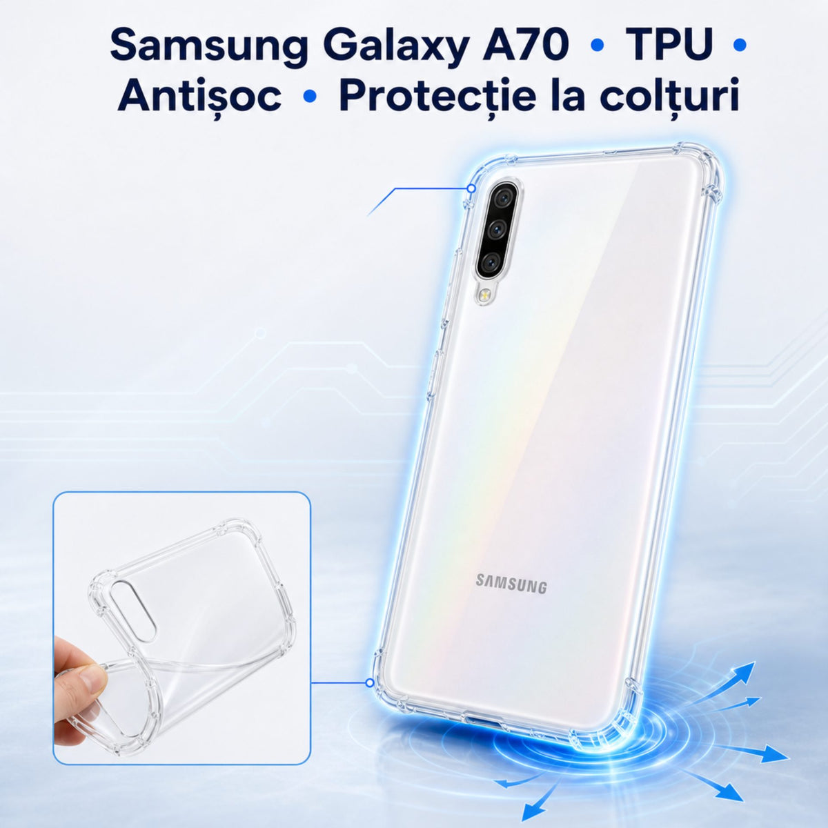 Husă Samsung Galaxy A70, antișoc, transparent