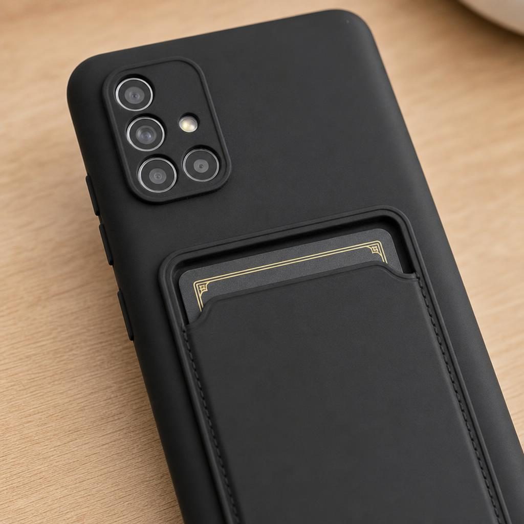 Husă Samsung Galaxy A71, cu buzunar pentru card, negru