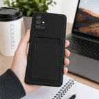 Husă Samsung Galaxy A71, cu buzunar pentru card, negru