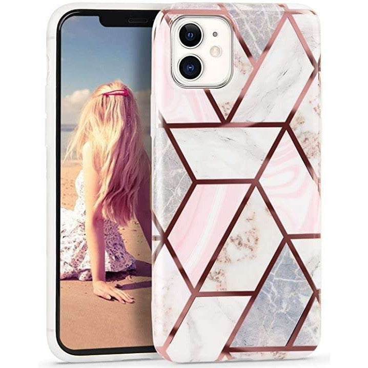 Husă Samsung Galaxy A71, marmorată, cu model geometric, alb