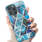 Husă Samsung Galaxy A71, marmorată, cu model geometric, albastru