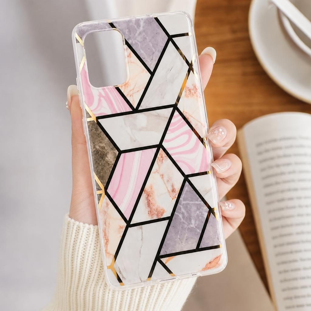Husă Samsung Galaxy A71, marmorată, cu model geometric, multicolor