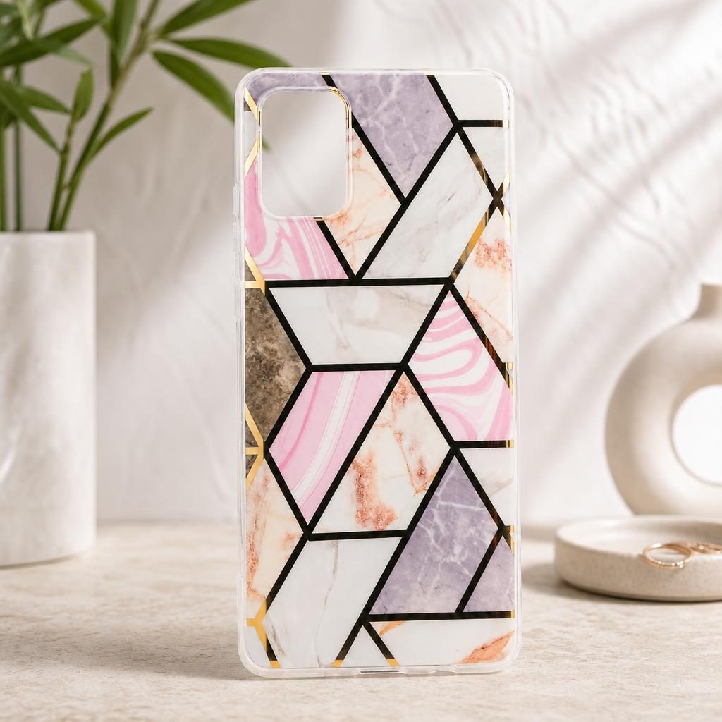Husă Samsung Galaxy A71, marmorată, cu model geometric, multicolor