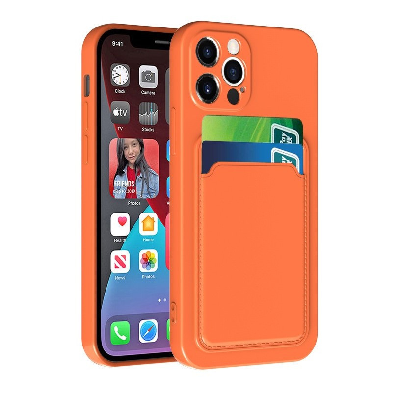 Husă Samsung Galaxy A72 / A72 5G, cu buzunar pentru card, portocaliu