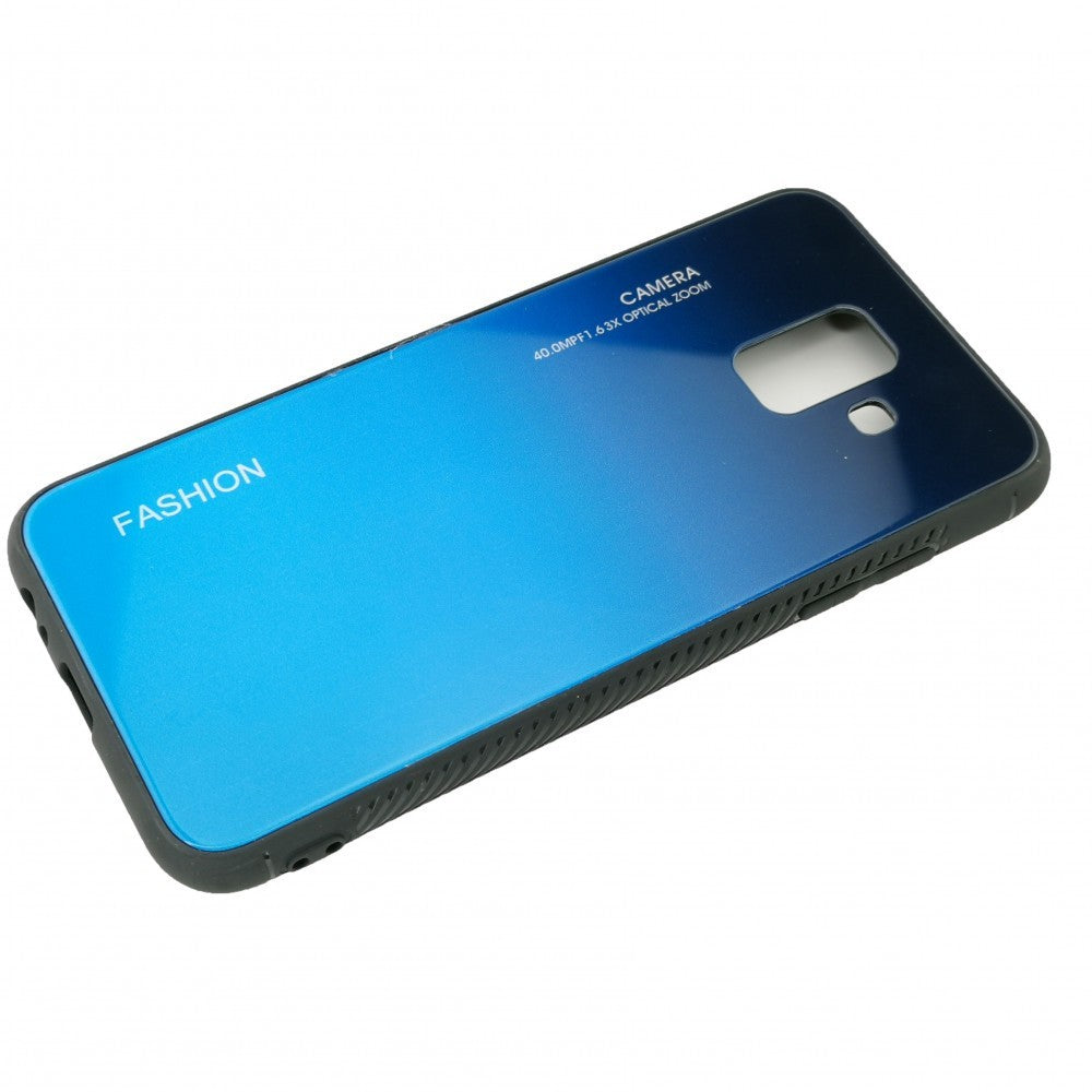Husă Samsung Galaxy A8 2018, cu spate din sticlă în degrade, albastru