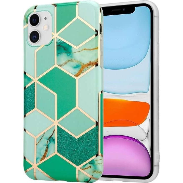 Husă Samsung Galaxy S10, marmorată, cu model geometric, verde