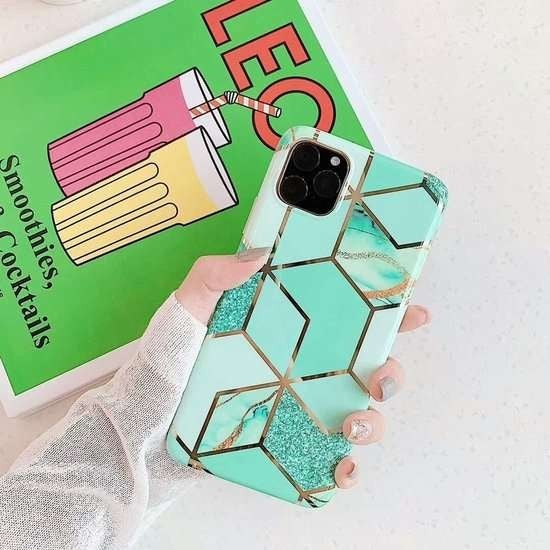 Husă Samsung Galaxy S10, marmorată, cu model geometric, verde