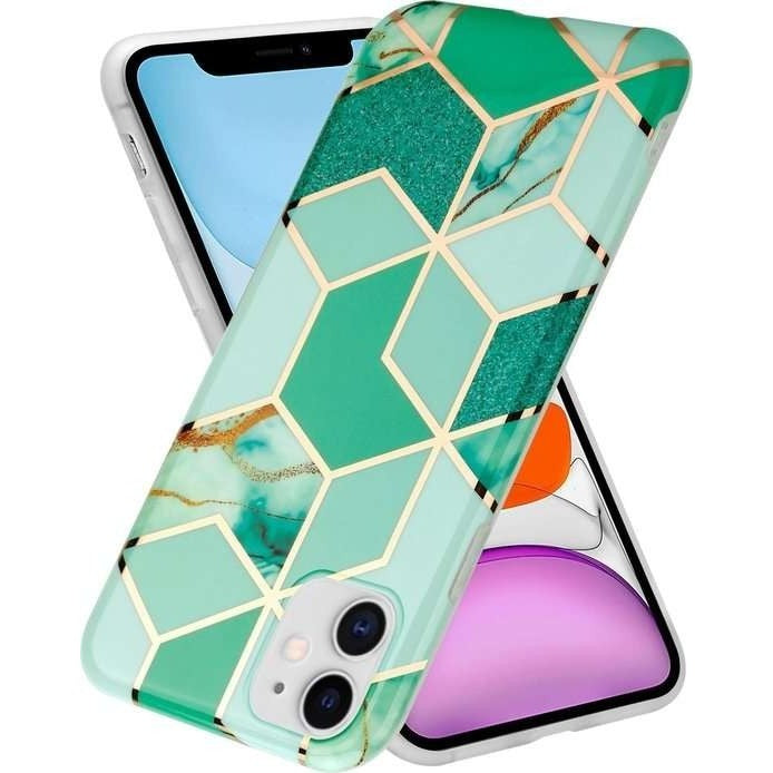 Husă Samsung Galaxy S10, marmorată, cu model geometric, verde