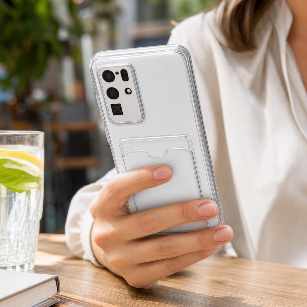 Husă Samsung Galaxy S20 Ultra, cu buzunar pentru card, transparent