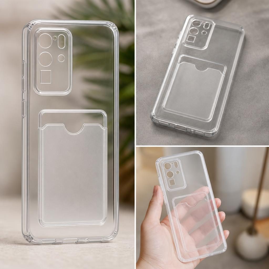 Husă Samsung Galaxy S20 Ultra, cu buzunar pentru card, transparent