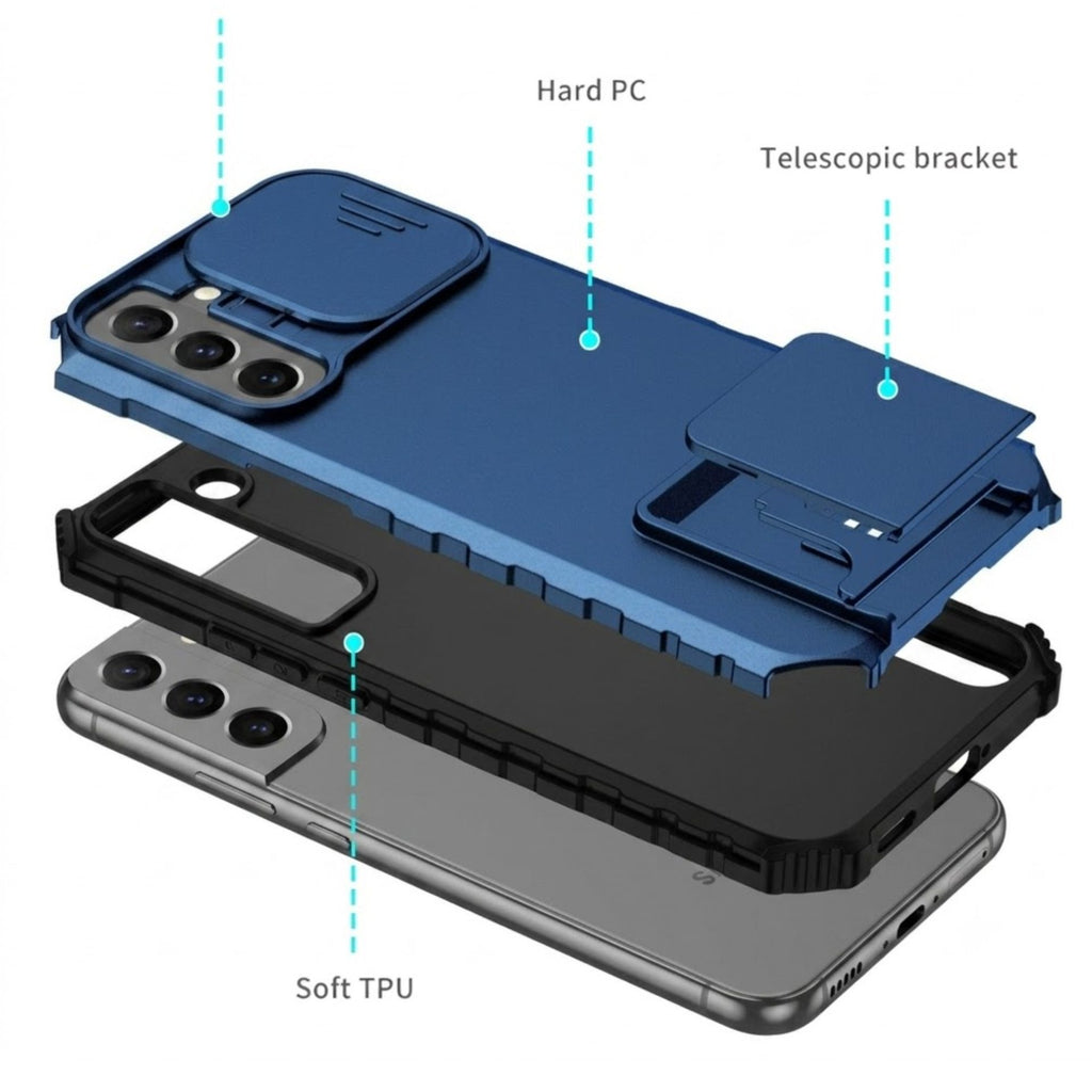 Husă Samsung Galaxy S21 FE, ultra-rezistentă cu suport, albastru