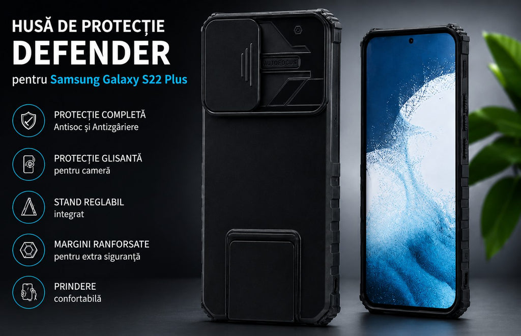Husă Samsung Galaxy S22 Plus, ultra-rezistentă cu suport, negru