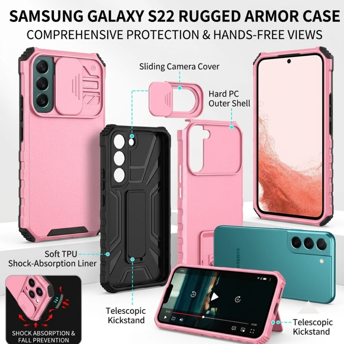Husă Samsung Galaxy S22, ultra-rezistentă cu suport, albastru