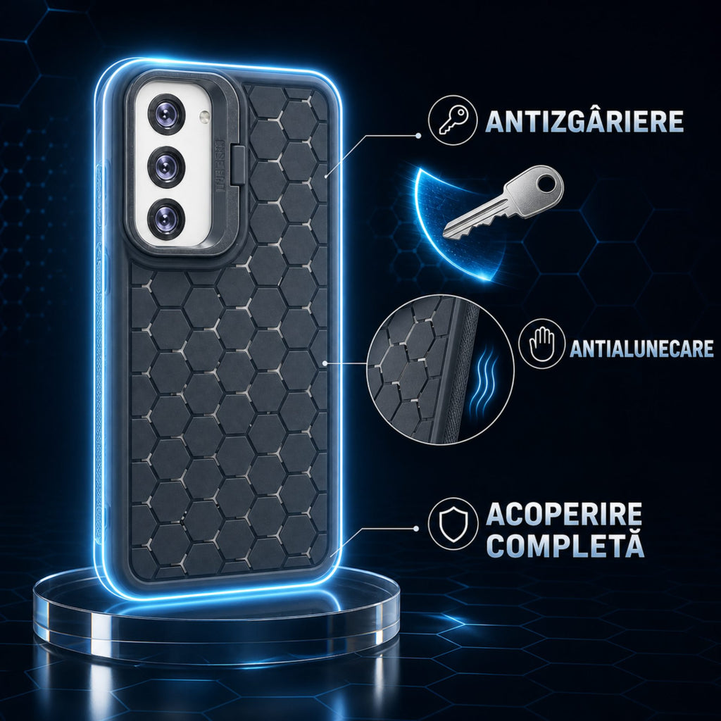 Husă Samsung Galaxy S23, antișoc, cu model 3D și inel la cameră, albastru