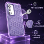 Husă Samsung Galaxy S23, antișoc, cu model 3D și inel la cameră, mov