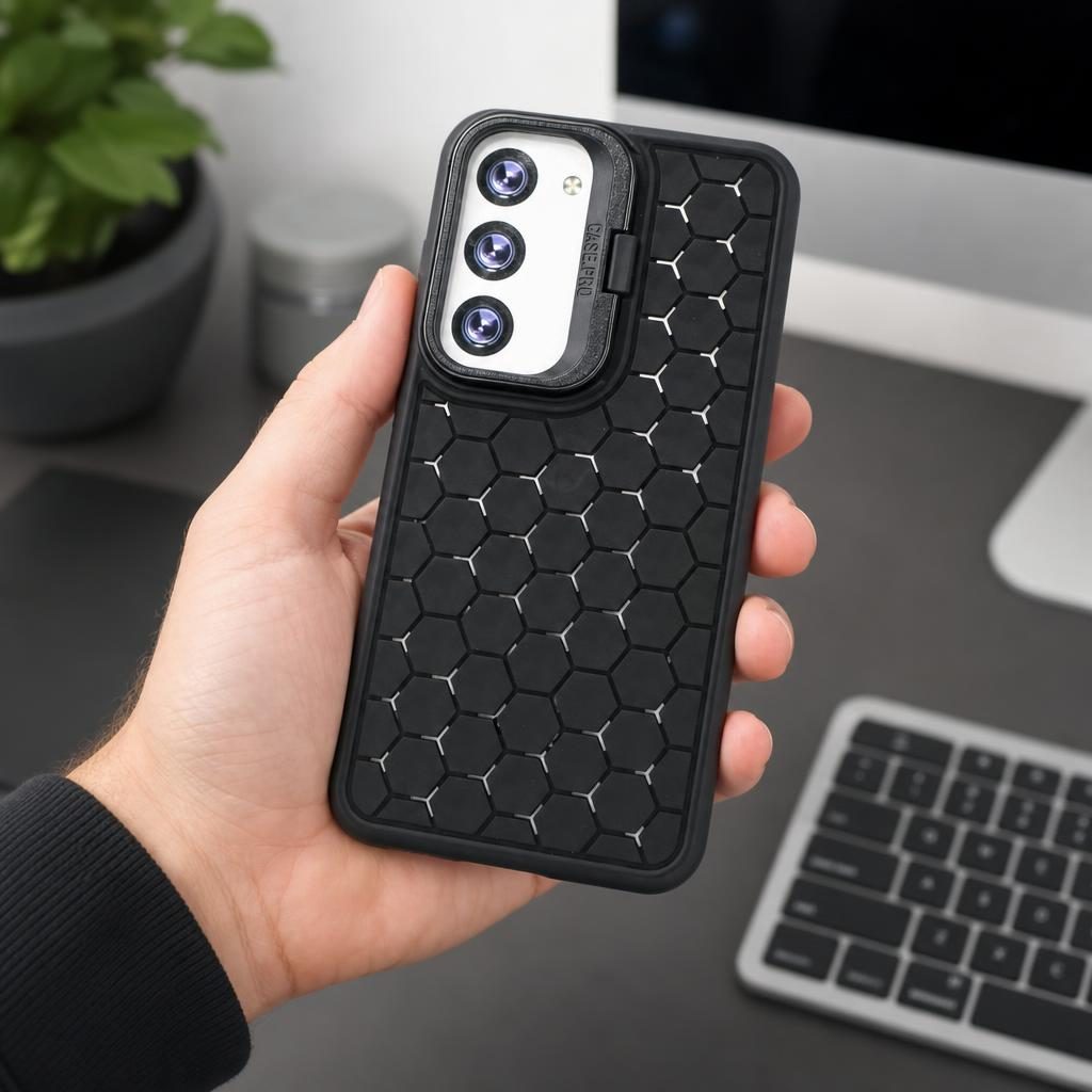 Husă Samsung Galaxy S23, antișoc, cu model 3D și inel la cameră, negru