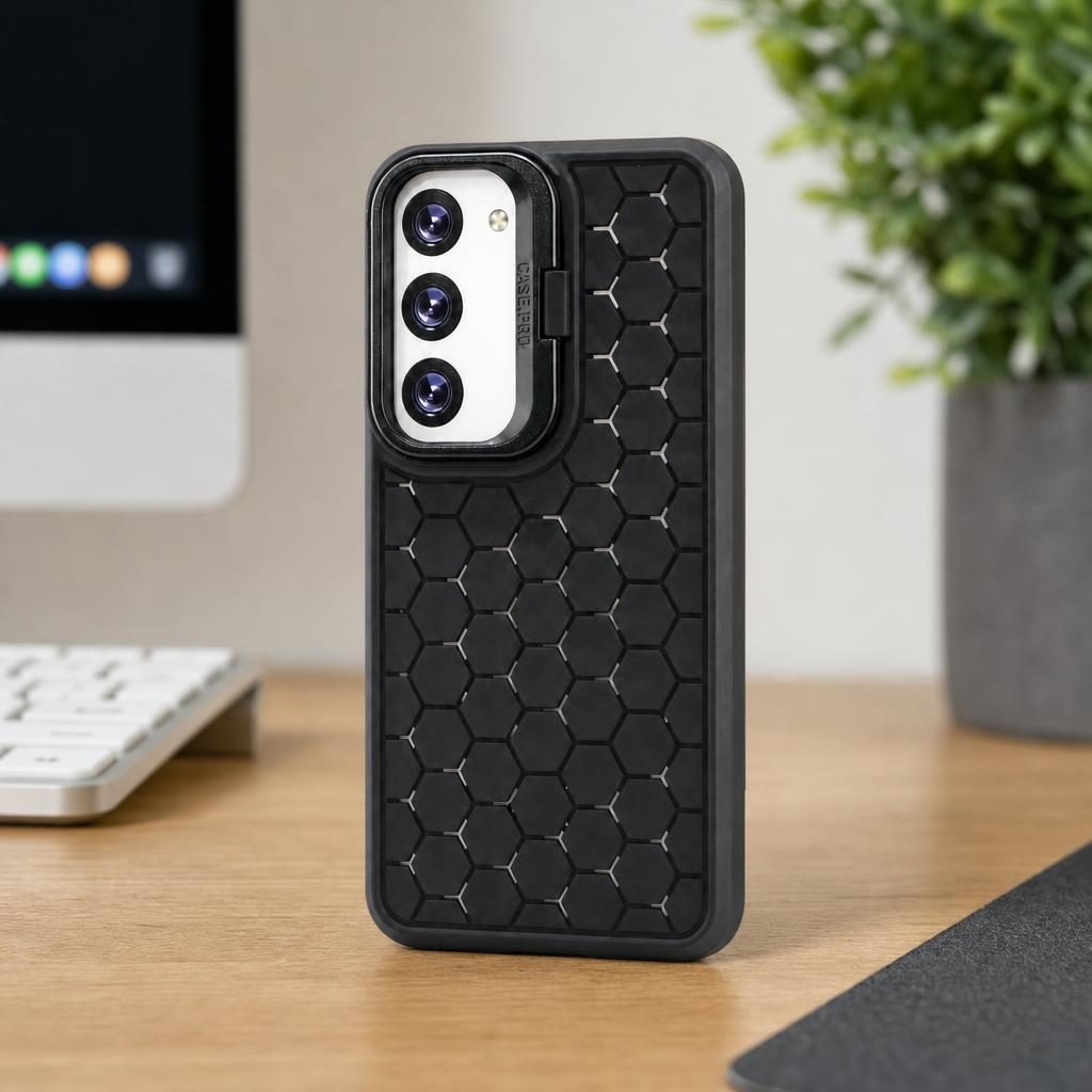 Husă Samsung Galaxy S23, antișoc, cu model 3D și inel la cameră, negru