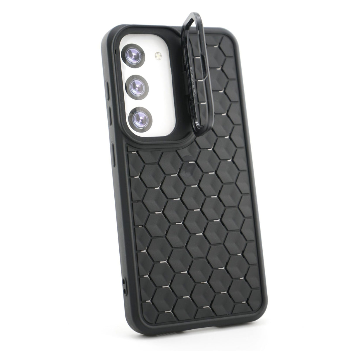 Husă Samsung Galaxy S23, antișoc, cu model 3D și inel la cameră, negru