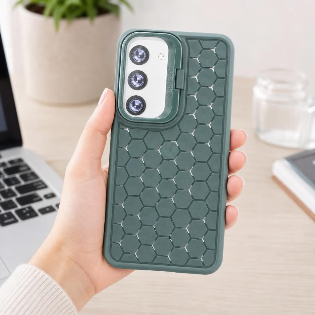 Husă Samsung Galaxy S23, antișoc, cu model 3D și inel la cameră, verde