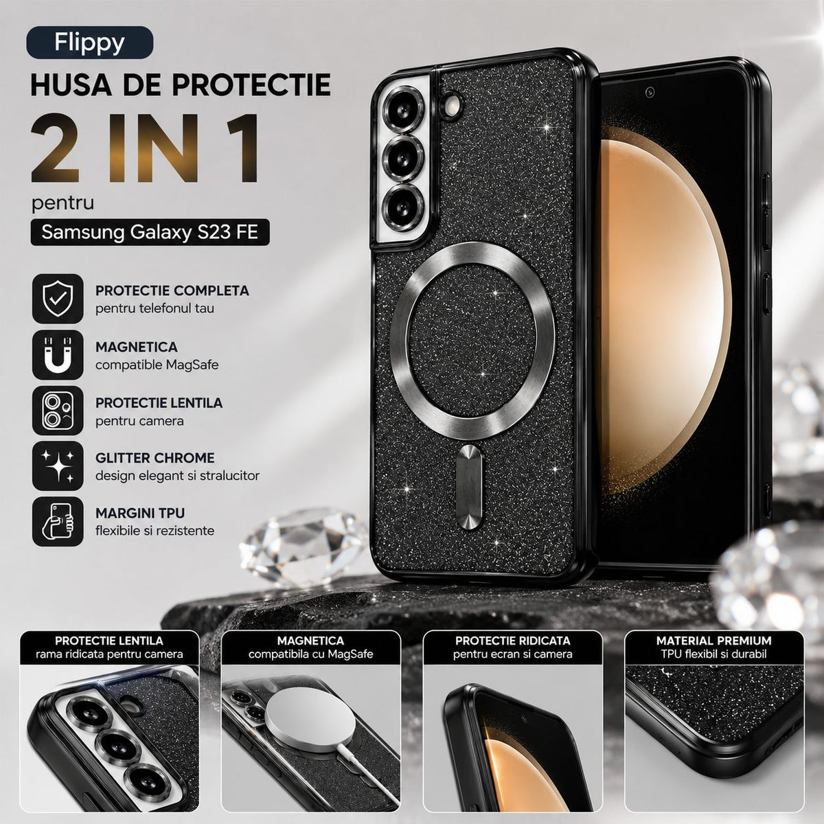 Husă Samsung Galaxy S23 FE, magnetică MagSafe, negru