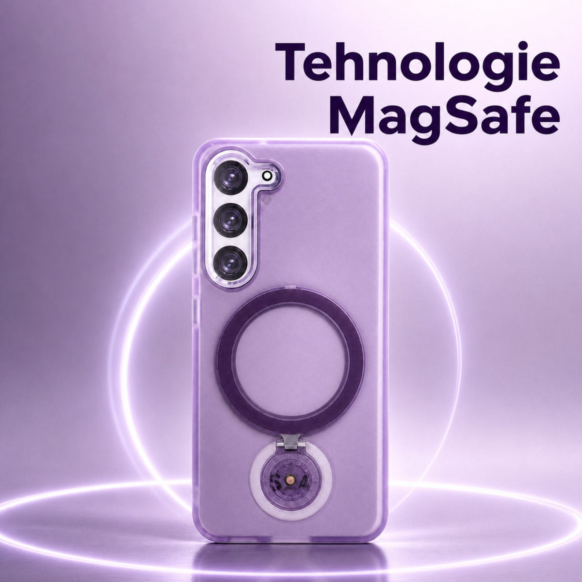 Husă Samsung Galaxy S23, magnetică MagSafe, mată, cu inel magnetic rotativ, mov