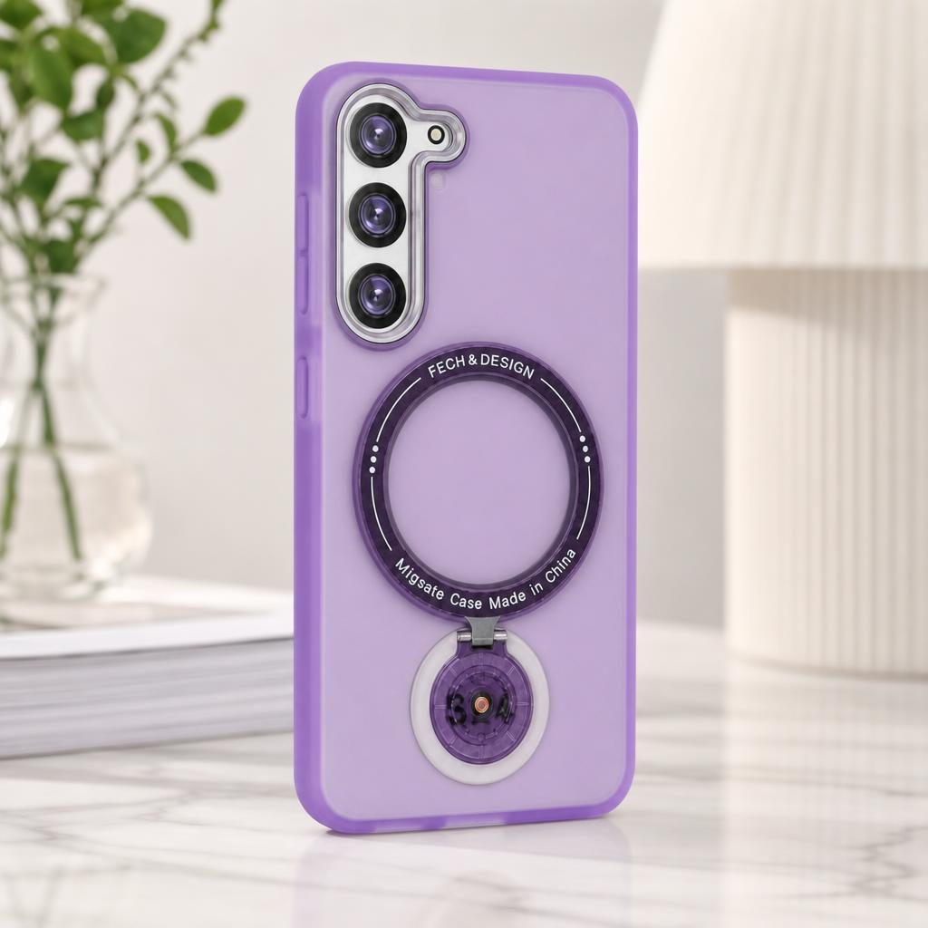 Husă Samsung Galaxy S23, magnetică MagSafe, mată, cu inel magnetic rotativ, mov
