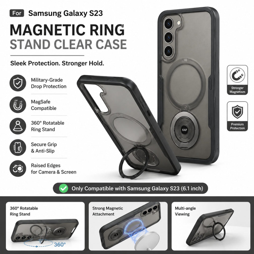 Husă Samsung Galaxy S23, magnetică MagSafe, mată, cu inel magnetic rotativ, negru