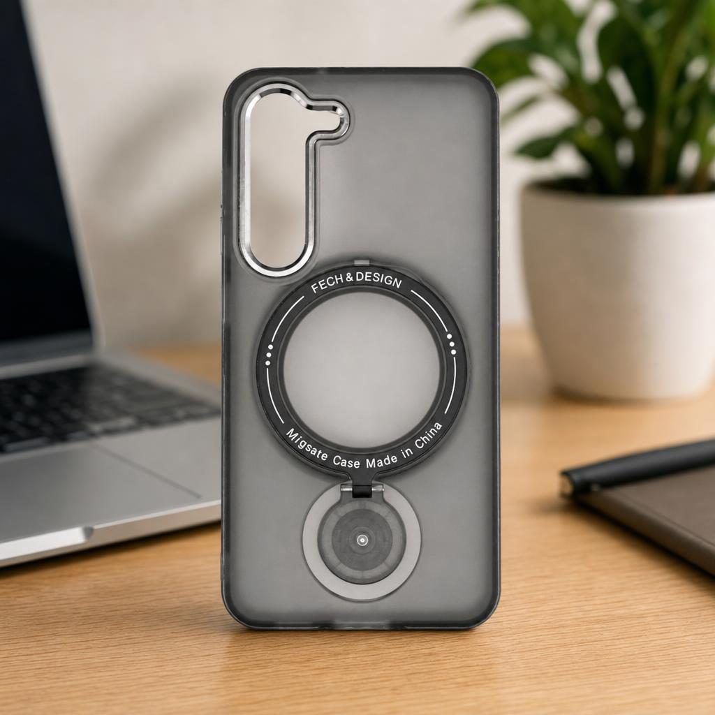 Husă Samsung Galaxy S23, magnetică MagSafe, mată, cu inel magnetic rotativ, negru