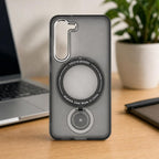 Husă Samsung Galaxy S23, magnetică MagSafe, mată, cu inel magnetic rotativ, negru