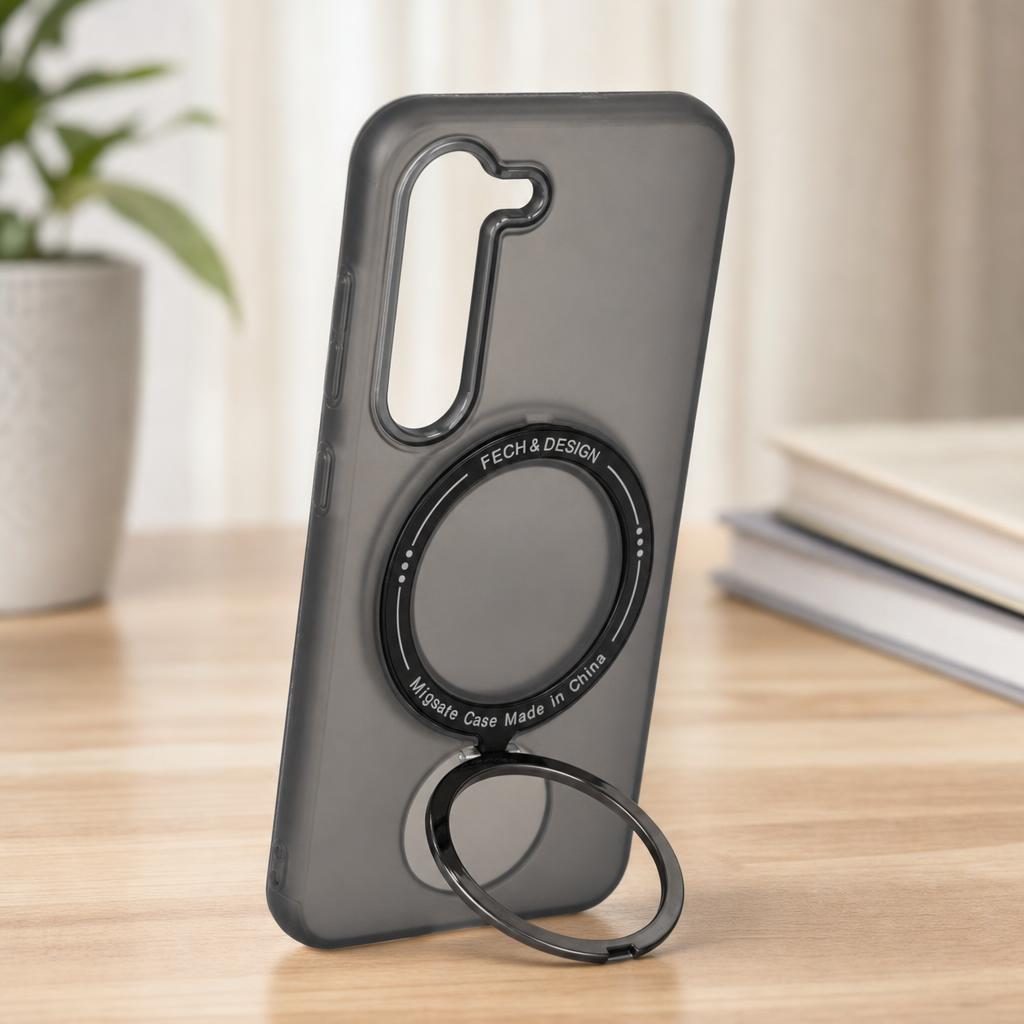 Husă Samsung Galaxy S23, magnetică MagSafe, mată, cu inel magnetic rotativ, negru